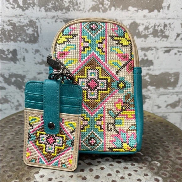 Blue and Yellow Geometric Pattern Backpack - Picture 1 of 3